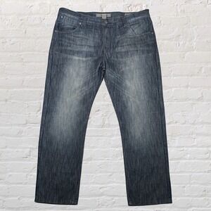 PD&C Slim Straight Jeans Mens 38x30 Blue Dark Wash Faded Weekend Casual Modern